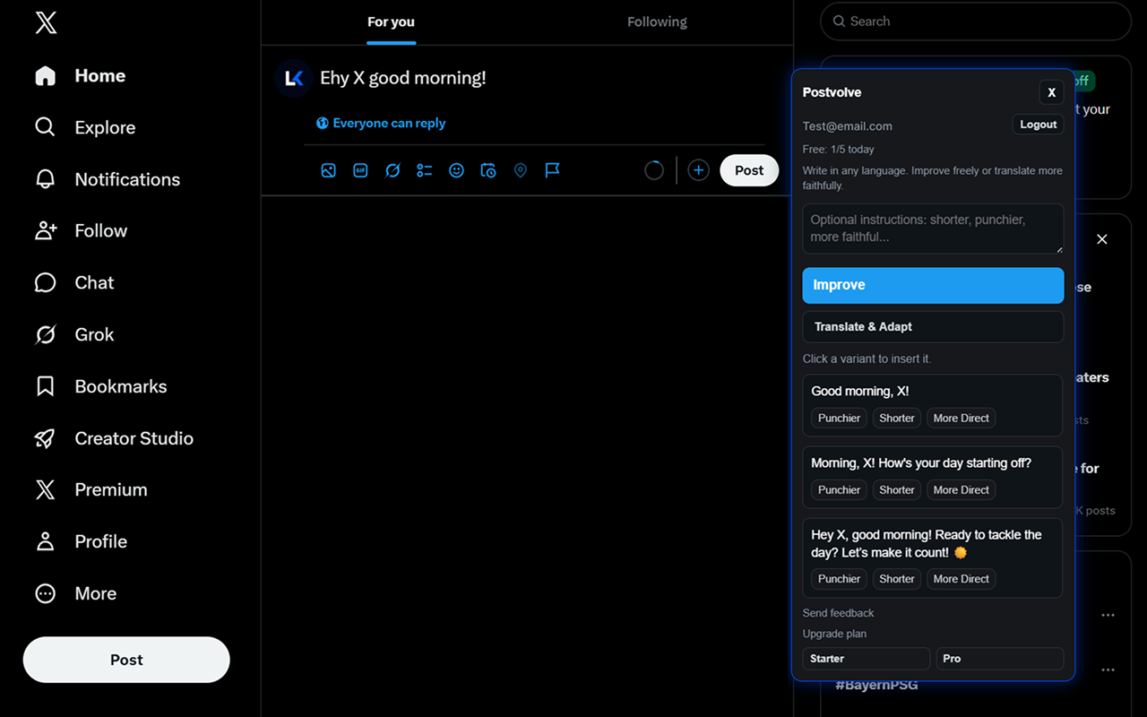 Postvolve inside the X composer